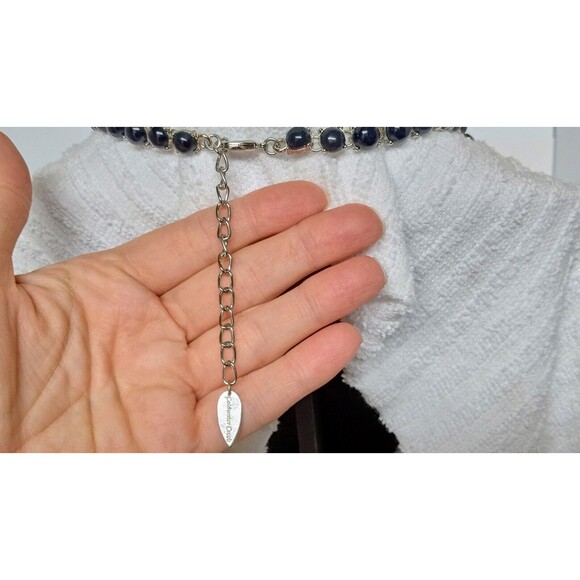 Coldwater Creek Designer Necklace Green & Blue Cabochon Silver Tone Statement - Picture 5 of 5